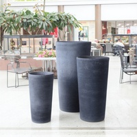 Ensemble de pots à fleurs en béton modernes, design minimaliste, utilisation en intérieur, jardinières circulaires grises pour plantes vertes