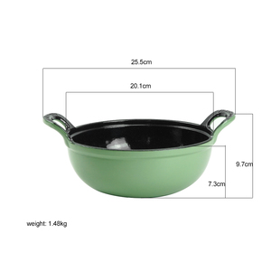 Poêle à Wok <span class=keywords><strong>traditionnelle</strong></span> chinoise <span class=keywords><strong>en</strong></span> <span class=keywords><strong>fonte</strong></span> 2 poignées poêle à frire profonde enduite d'émail pour cuisinières à gaz électriques couvercle <span class=keywords><strong>en</strong></span> bois fours hollandais - Product Image 4