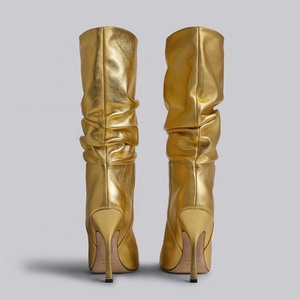 Bottes élégantes pour femmes, sexy, d'hiver, plissées, à bout pointu, à talons carrés hauts, mi-hautes, pour l'extérieur, chaussures habillées tendance pour femmes - Product Image 5