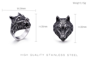 Bague de motard en acier inoxydable pour hommes, anneau en argent, en acier inoxydable, motif loup, - Product Image 6