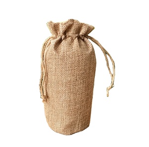 Custom Logo Printable Round Bottom Linen Wine Drawstring <b>Bags</b> Wholesale Plain Burlap Single <b>Bottle</b> <b>Gift</b> Packaging Pouches - Product Image 1