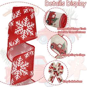 ริบบิ้นม้วนขอบผ้าลินินลายต้นคริสต์มาสขนาด6.3ซม. 5ซม. แบบทำมือ - Product Image 3