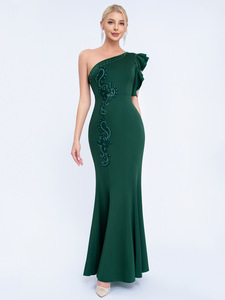 <span class=keywords><strong>Robe</strong></span> de soirée longue asymétrique à col oblique et volants, coupe ajustée, pour <span class=keywords><strong>demoiselle</strong></span> <span class=keywords><strong>d</strong></span>'<span class=keywords><strong>honneur</strong></span> - Product Image 3