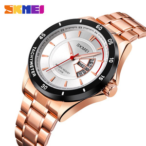 Skmei Men's Quartz Watch Stainless Steel Band Tachymeter Water Resistant 5 Atm Analog Display Calendar Day Date - Product Image 1
