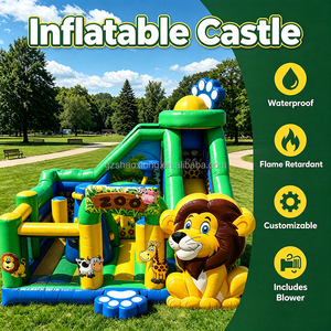 Château <span class=keywords><strong>gonflable</strong></span> commercial d'extérieur sur le thème des animaux avec toboggan et mur d'escalade, idéal pour les fêtes en extérieur - Product Image 1