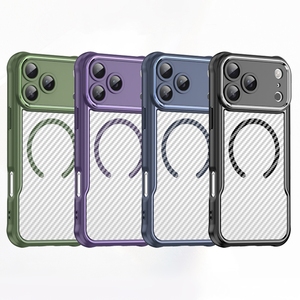Funda Magnética para Teléfono con Textura de Fibra de Carbono para <span class=keywords><strong>iPhone</strong></span> 18 Pro Max, Carcasa Translúcida de TPU+PC a Prueba de Golpes para <span class=keywords><strong>iPhone</strong></span> 15 16 17 18 - Product Image 1