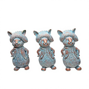 Decoración de Pascua, Juego de 3 Esculturas de Conejitos Bailarines, Artículos de Decoración para el Hogar y Jardín, Estatua de Conejo de Bronce, Juegos de Regalos para Pascua - Product Image 1