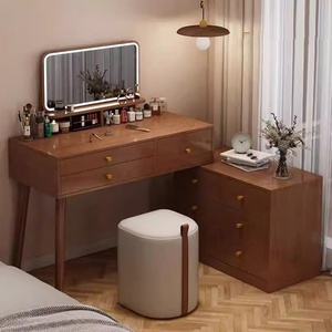 Chic Chinese Style Furniture Nut <strong>Brown</strong> Three Color LED Light Mirror Makeup <strong>Dressing</strong> <strong>Table</strong> with Cabinet Vanity for Bedroom - Product Image 2