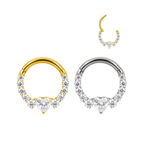 Mode boucle d'oreille bijoux ASTM F136 titane coeur Zircon Segment articulé nez anneau bijoux Piercings cerceau anneau GZN