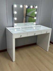 Toletta moderna Chic con lussuoso cassetto di vetro specchio illuminato e luci mozzafiato vanità camera da letto - Product Image 4