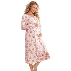 Vestidos de Maternidad Personalizados de Micromodal, Blusa Floral de Embarazo y Lactancia, Pijama de Embarazo, Camisón de Maternidad de Algodón para Mujer - Product Image 1