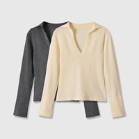 Haut en maille polo boutonné à manches longues MYST&ZA pour femme, nouvelle collection automne 2026, élégant et tendance 1058804
