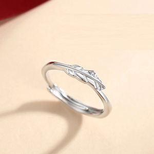 Anillos De Pareja <b>Silver</b> Plated Sparkling Zircon Zircon Feather Couple <b>Ring</b> Wedding <b>Ring</b> <b>Adjustable</b> Open Wedding Couple <b>Ring</b> - Product Image 3