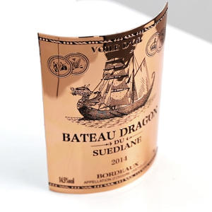 Personalizado de lujo de aluminio en relieve patrón rizado forma impermeable resistente a los arañazos botella roja vino etiquetas adhesivas - Product Image 3