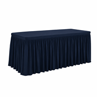 Housse de table rectangulaire bleu marine en spandex extensible avec jupe froncée pour la location d'événements, les banquets et les projets de restauration