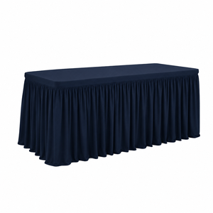 Navy Blue Rectangular Spandex Stretch <b>Table</b> Cover with Gathered Skirt <b>for</b> Event Rental Banquet and Catering Projects - Product Image 1