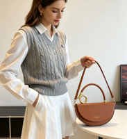 Trendy Minimalist PU Deri Yarım Ay Çantası, Kadınlar için Vintage Eskitilmiş Estetik Omuz Çantası, Y2K Retro Hobo Çanta