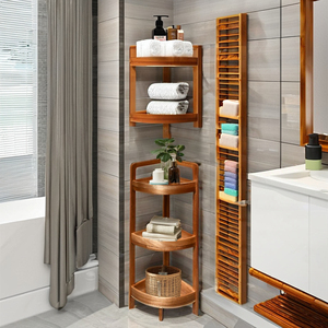 מרחב קטן רב תכליתי קטן 3 מתלה פינת עץ לתצוגה חדר אמבטיה לעמוד מקלחת מדף עבור סלון וריהוט מטבח - Product Image 1
