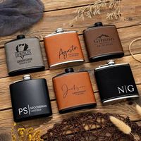 En gros, Gourde de voyage XZ Leather 6oz en acier inoxydable recouvert, design moderne et minimaliste, portable, format plat de poche, pour usage extérieur, coffret cadeau