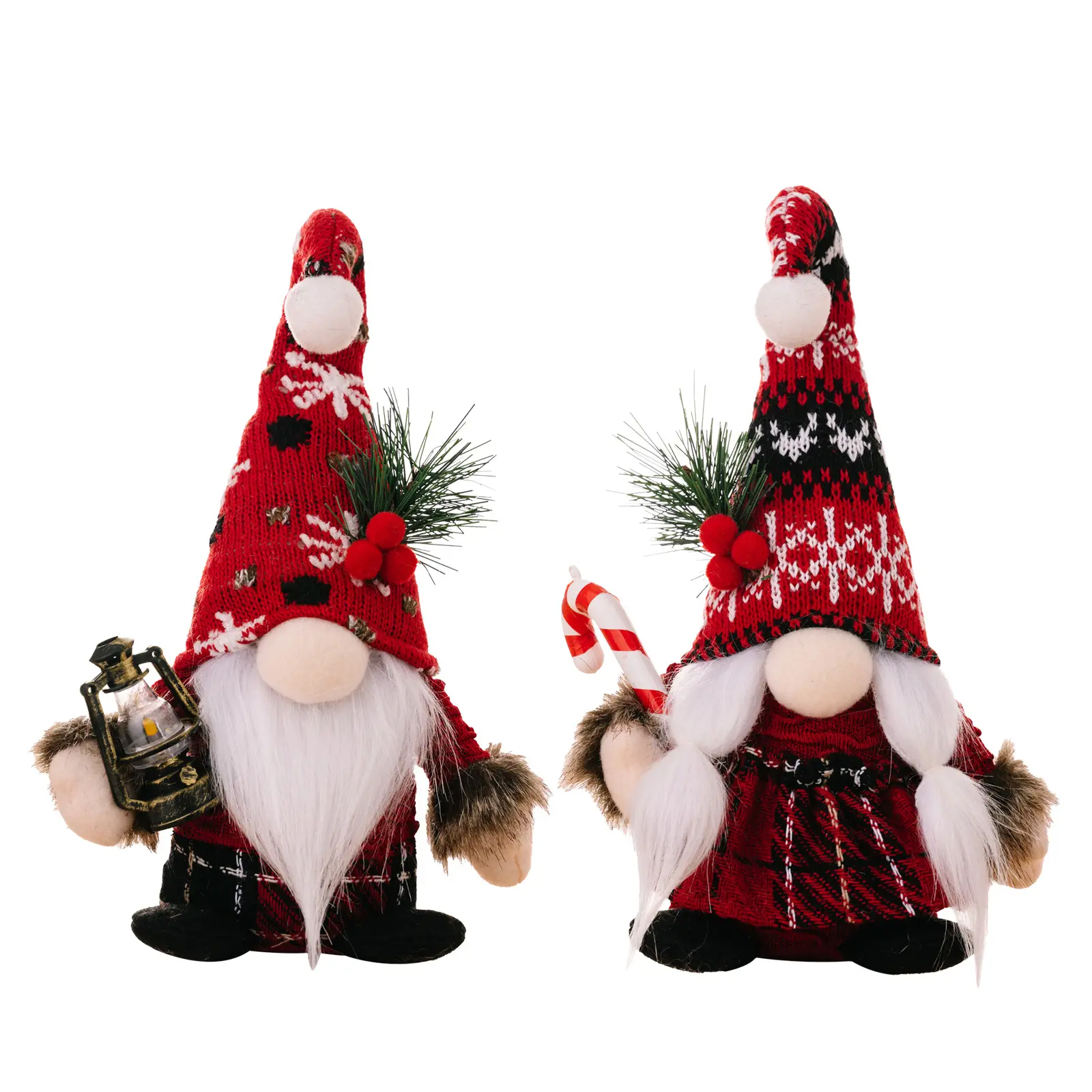 顔のないライトアップノームぬいぐるみ人形クリスマス装飾品ニット湾曲帽子松葉杖ドワーフヴィンテージクリスマスパーティー家の装飾