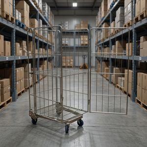 Chariot de transport pliable en acier galvanisé à quatre roues Voit, avec panier en treillis métallique, durable, pour stockage logistique industriel OEM - Product Image 4