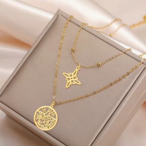 Collier étoile en acier inoxydable plaqué or 18 carats, double chaîne, pentagramme, chaîne de clavicule, bijoux cadeau pour femmes - Product Image 5
