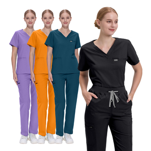 病院制服卸売 看護師スクラブ制服 半袖ストレッチスクラブ 医療スクラブ 女性看護師スクラブセット - Product Image 1
