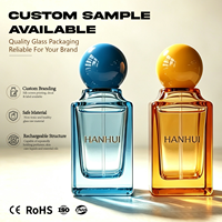 Flacon de parfum de luxe bleu et jaune ODM OEM, 30 ml, 50 ml, 100 ml, flacon de parfum en verre vide avec bouchon à bille