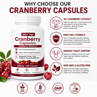 Capsules de canneberge |   Soutient la santé des voies urinaires et le bien-être féminin |   Complément alimentaire sans OGM et sans gluten