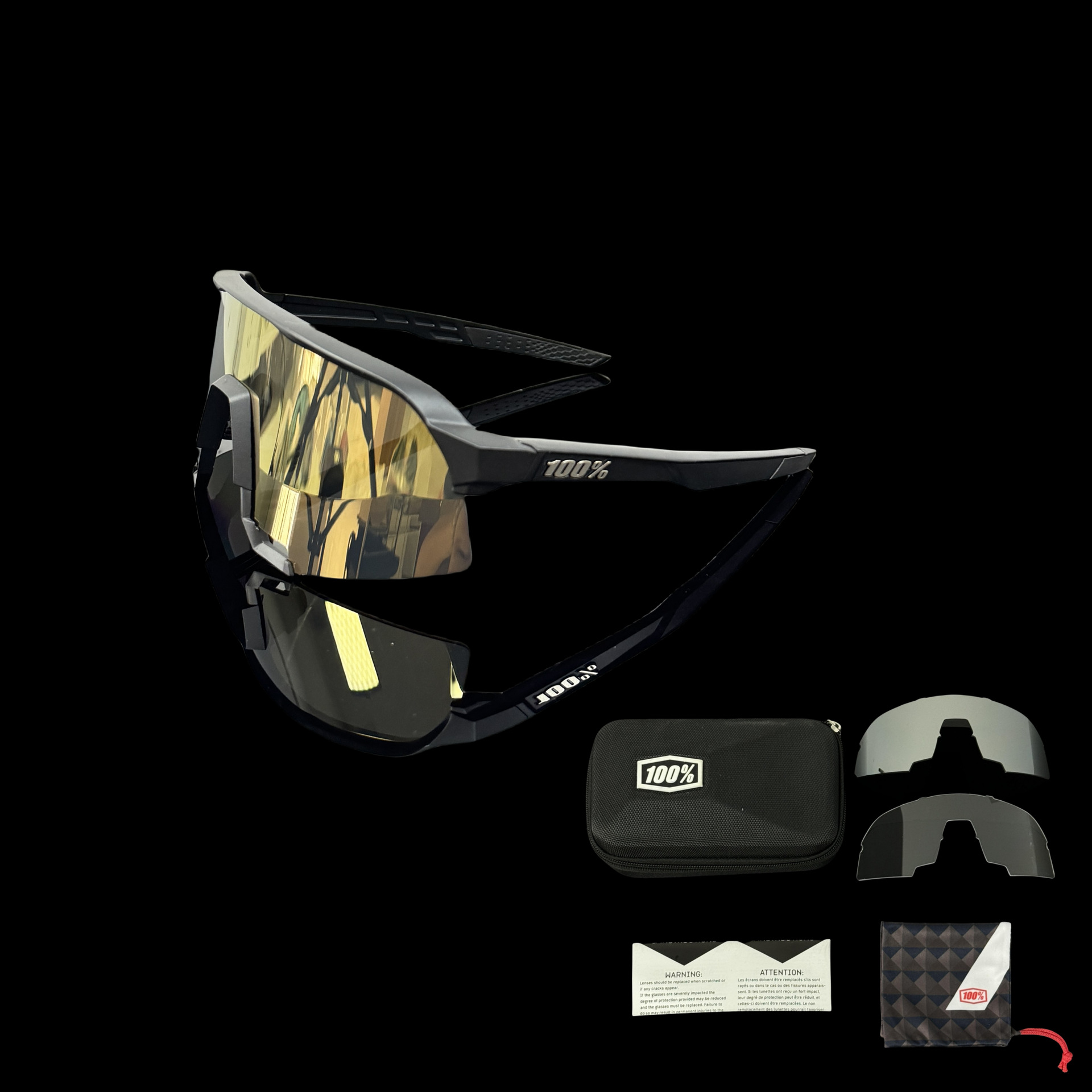 Ensemble de trois lentilles en or K à monture noire