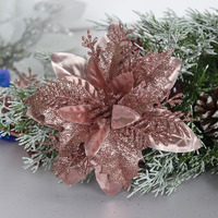 Haut de gamme 14cm grand poinsettia artificiel arbre de noël paillettes fleurs grande décoration en gros de l'usine