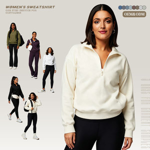 Logo personalizzato ricamato di alta qualità da donna <span class=keywords><strong>con</strong></span> maniche regolari <span class=keywords><strong>felpe</strong></span> <span class=keywords><strong>con</strong></span> cappuccio per donna ragazza quarto <span class=keywords><strong>Zip</strong></span> felpa all'ingrosso - Product Image 1