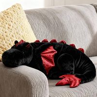 Peluche Dragon Endormi Noir et Rouge Brillant de 36 Pouces, Grande Poupée Dragon Douce et Rembourrée pour Chiens et Chats