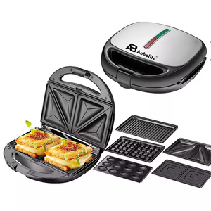 Anbolife Mini gaufrier électrique rotatif <span class=keywords><strong>pas</strong></span> <span class=keywords><strong>cher</strong></span>, 3 emplacements, en acier inoxydable, avec <span class=keywords><strong>grille</strong></span>-sandwich amovible, pour usage domestique - Product Image 2