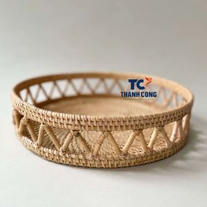 MEILLEURE VENTE Plateau en osier en rotin Plateau rond en zig-zag en rotin pour servir des fruits, plateaux de table basse - Product Image 3