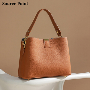 Sacs à main de luxe en cuir véritable pour femmes, style vintage, grain <span class=keywords><strong>litchi</strong></span>, avec fermeture magnétique et fermeture éclair, sacs fourre-tout élégants - Product Image 2