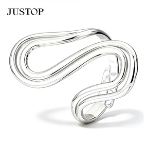 JUSTOP 925 Silver Plated Modern Wave <b>Ring</b> Unisex Fashion Jewelry Daily Wear <b>Statement</b> Band <b>Ring</b> - Product Image 4
