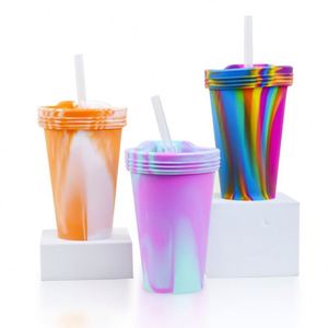 Gobelets de voyage personnalisés en silicone avec couvercles à vis en PP, 480 ml et 350 ml, pour thé au lait et jus - Product Image 1
