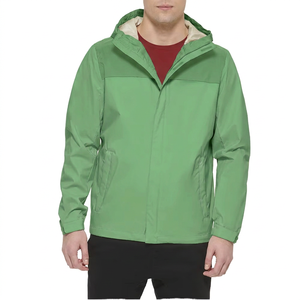 Veste coupe-vent respirante à capuche verte pour homme, décontractée, pour l'extérieur, col montant, en nylon/coton, fermeture éclair, poches, satin - Product Image 1