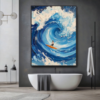 Joyeuse Fête des Pères – Peinture murale 3D Roya Brand sur toile de lin peinte à la main, durable, motif vagues océaniques modernes, bleu surf sportif, paysage marin