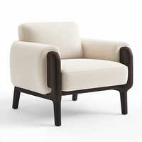 Fauteuil confortable et écologique en bouclette blanche moderne - Pieds en bois massif pour salon et chambre à coucher