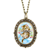 Petits bijoux ovales antiques en métal, vieille horloge, belle jolie montre de poche avec pendentif de chat et chaîne