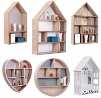 Offre Spéciale décoration murale en bois stockage unité flottante Cube mural porte-clé etagère en bois forme de maison