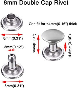 Ensembles de rivets en acier inoxydable pour cuir, rivets à double capuchon, clous métalliques tubulaires, accessoires de réparation et de décoration pour l'artisanat du cuir - Product Image 2