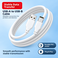 Câble d'imprimante USB 2.0 blindé A vers B, 0,5 m, gaine en PVC, conducteur en cuivre pur, connecteurs nickelés, noir et blanc