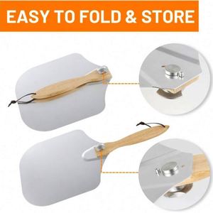 Wholesale Easy <b>Storage</b> Wooden Handle Detachable Pizza Shovel Foldable Aluminum Peel <b>Tray</b> Pizza Tools - Product Image 3
