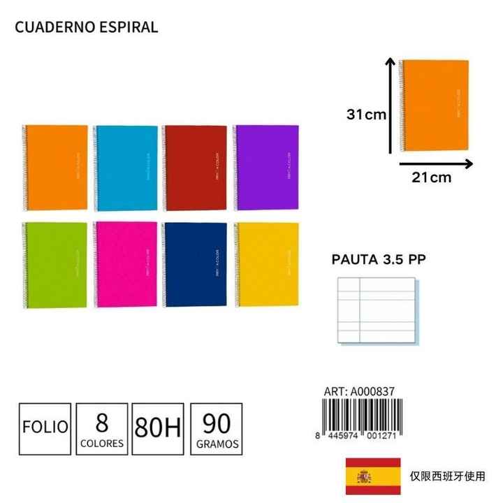 Spiral notebook Fº 80H/90G lined 3.5 PP for notes and studies