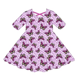 HIPPO KIDS ODM <span class=keywords><strong>Robe</strong></span> décontractée pour filles, printemps-automne, imprimés floraux et papillons, style skater, tricotée, respirante, longueur genou - Product Image 5