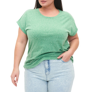 Women Plus Size Casual T-Shirt Logo Flattering Fit Knitted Breathable Eco-Friendly Designed for High-Waisted Bottoms Summer - Product Image 1