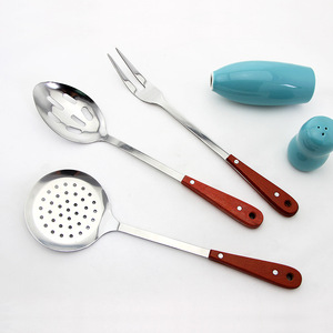 Cocina casera de acero inoxidable, juego de herramientas de 6 piezas, utensilios de cocina de Metal, utensilios de cocina de madera, soporte para cuchara, fabricantes de <span class=keywords><strong>China</strong></span> - Product Image 2